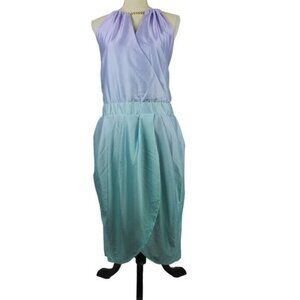 Ashley Stewart Ombre Sleeveless Wrap Dress Purple Blue 2X Cocktail Dress Spring
